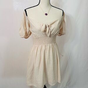 LuLu’s Joie de Vibe Cream Puff Sleeve Tie-Front Mini Dress